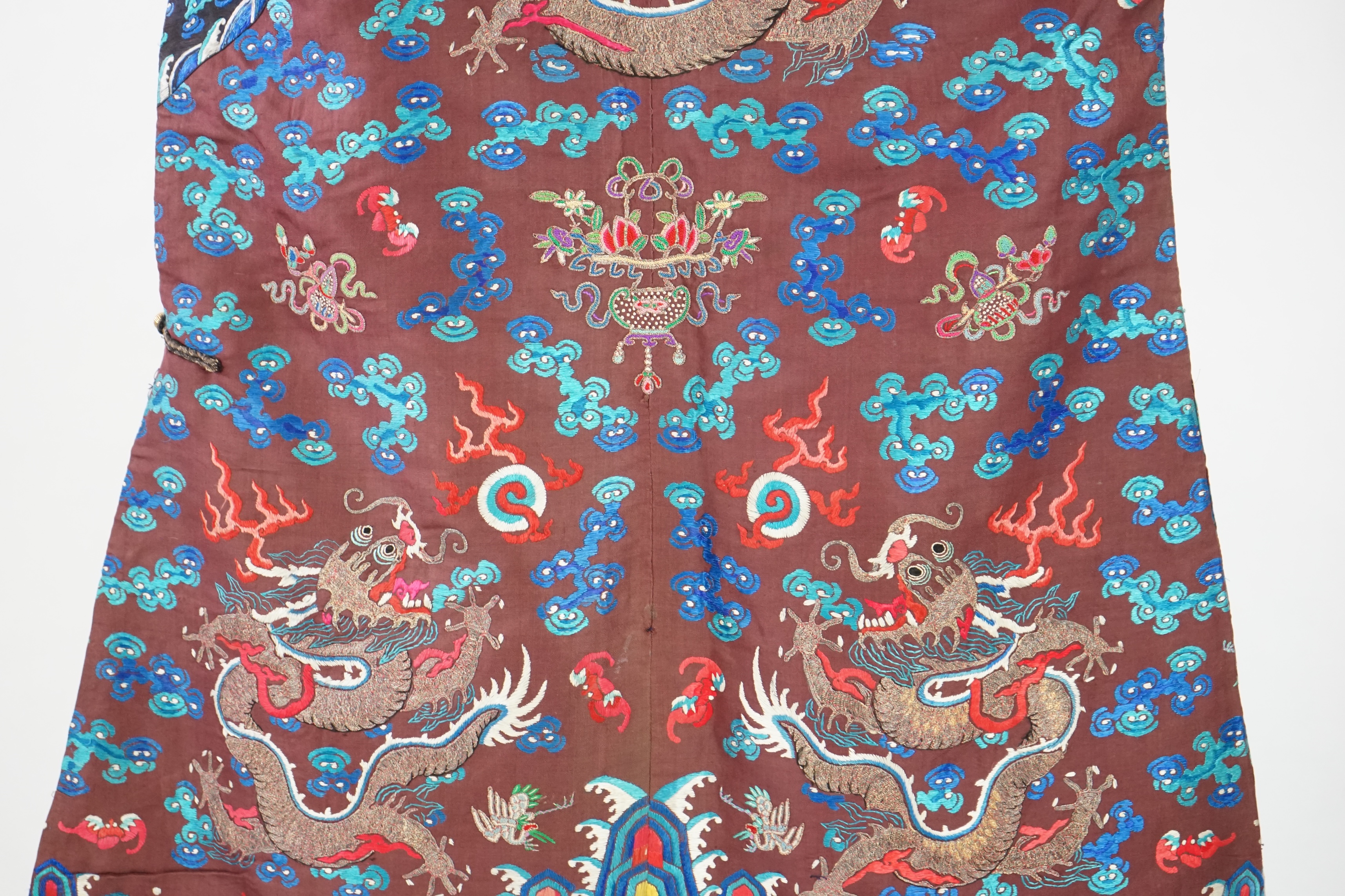 A Chinese brown silk court robe for an Imperial Duke, jifu, late 19th century